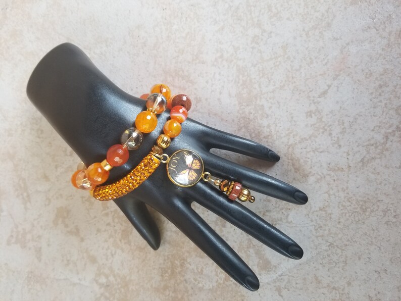 Orange and Clear Beaded Stretchy Bracelet