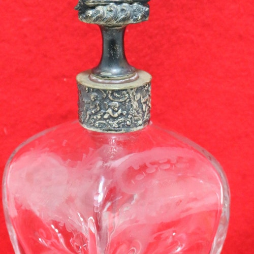 Vintage Etched Crystal Glass and Sterling Silver Glug Glug Decanter shops Ship Stopper