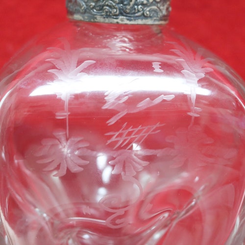 Vintage Etched Crystal Glass and Sterling Silver Glug Glug Decanter shops Ship Stopper