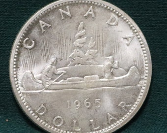 1965 Canada Canadian Voyageur One Dollar 800 Silver Coin Elizabeth BU UNC