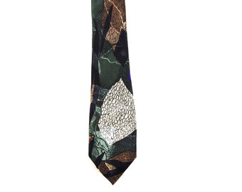 80's Abstract Pattern Tie Deep  Green, Purple, Brown and Beige