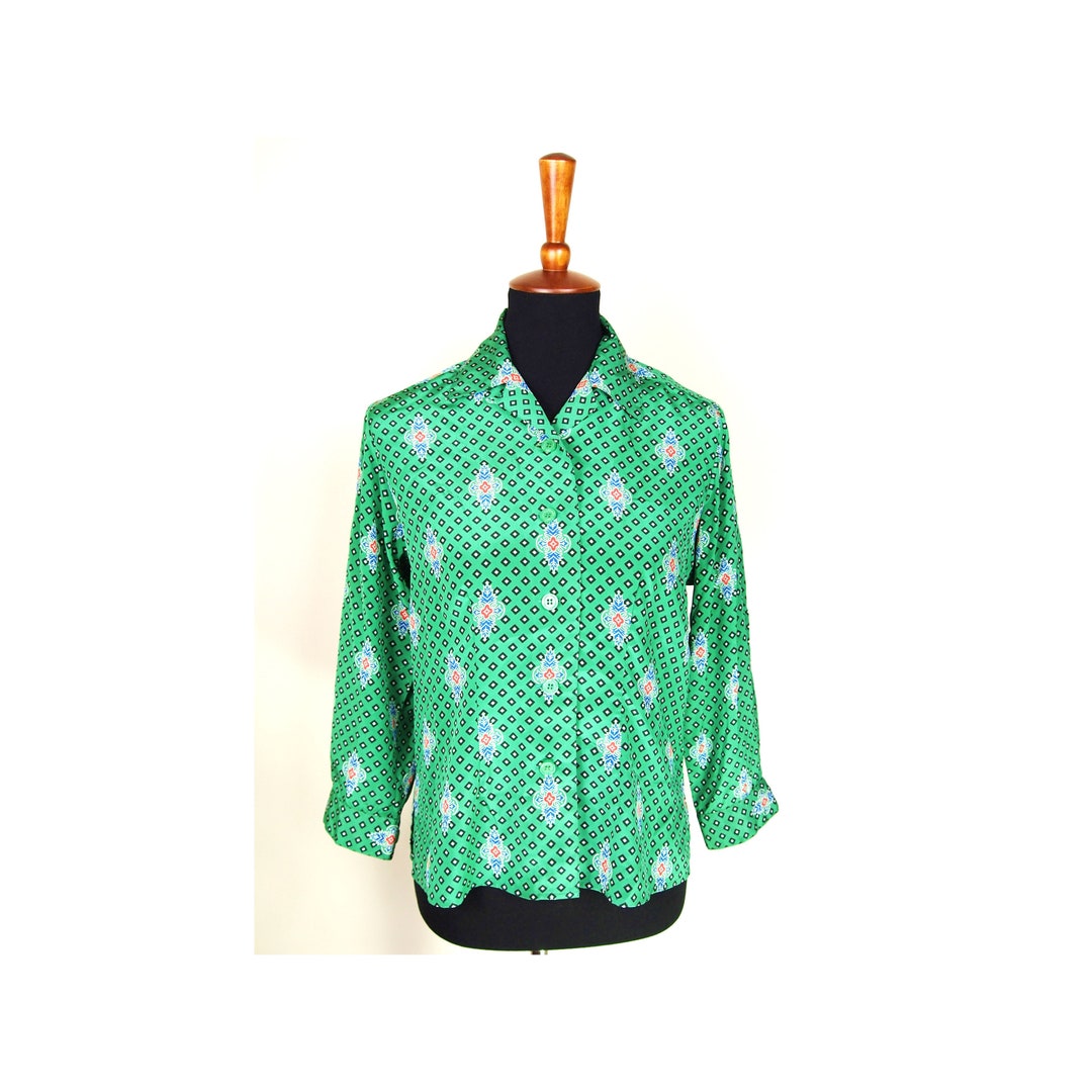 80's Evan Picone Petites Green Patterned Top Sz 6 - Etsy