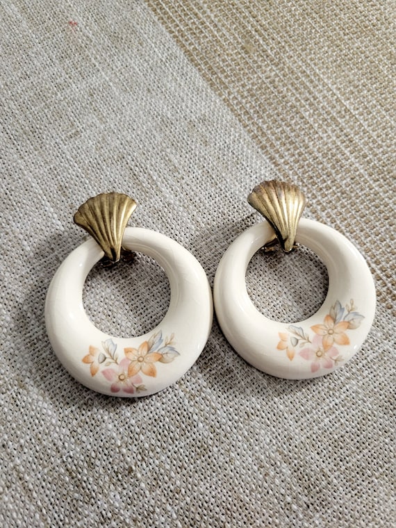 Vintage ceramic earrings 80s hand painted