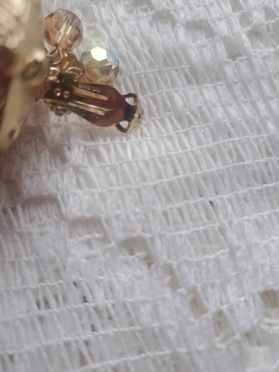 Vintage AB crystal waterfall clip on earrings hob… - image 5