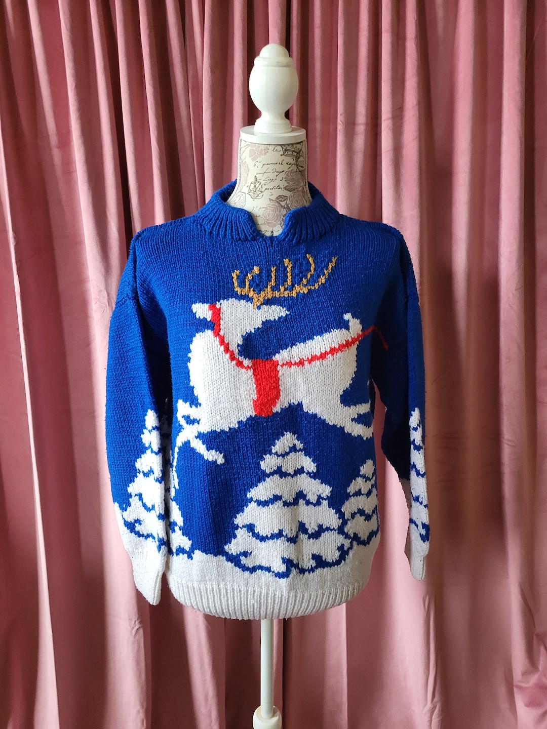 Vintage Handmade Knit Christmas Sweater Size Large Ugly Etsy