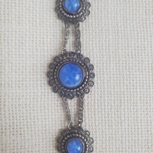 Vintage CZECH faux star saphire glass filigree bracelet Art deco