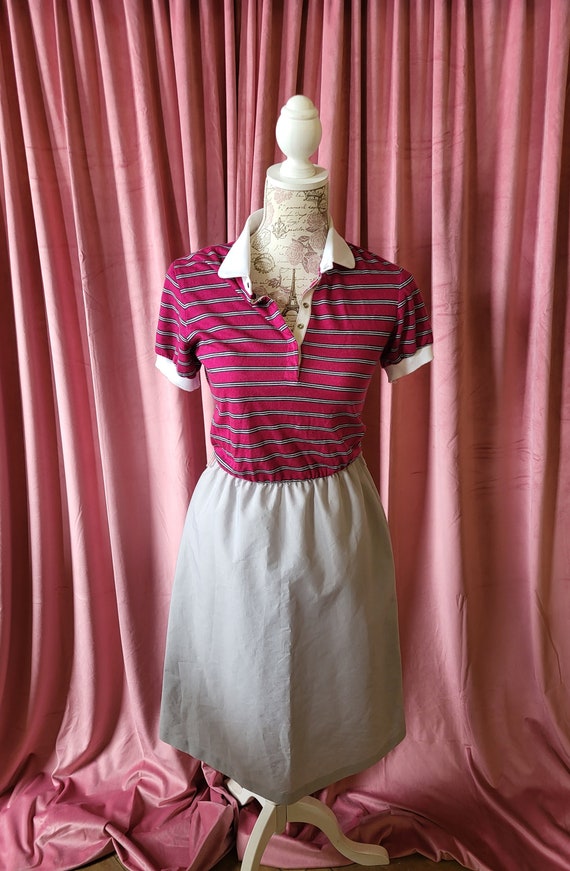 Vintage shirt dress 70s striped with collar