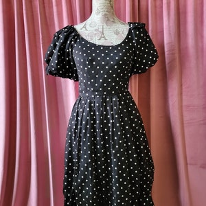 Vintage Polka Dot Dress Fit and Flare Large Puff Sleeves Sz M - Etsy