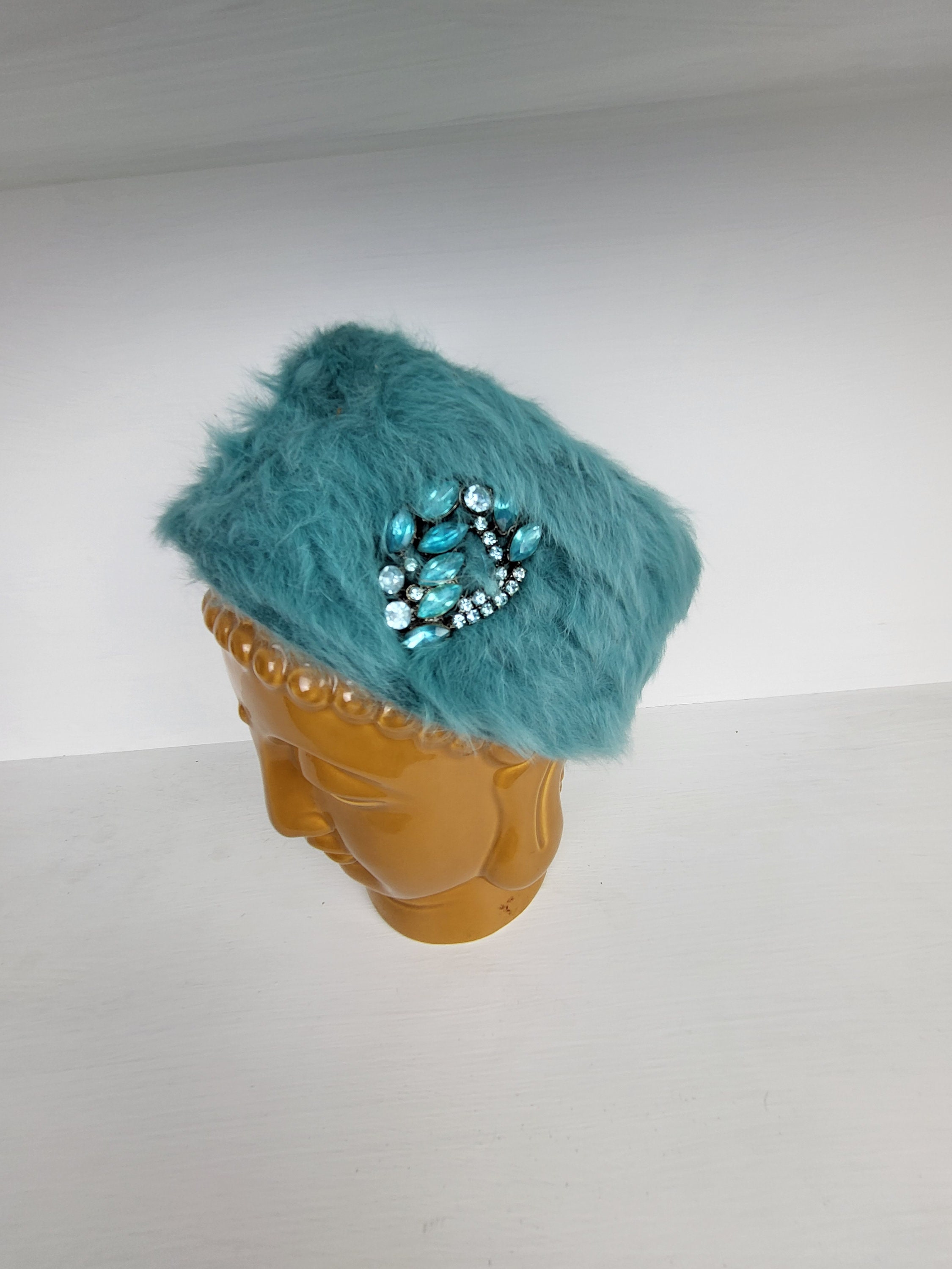 1950s Pillbox Hat Lucila Mendez Exclusive New York Teal Faux  display picture 1