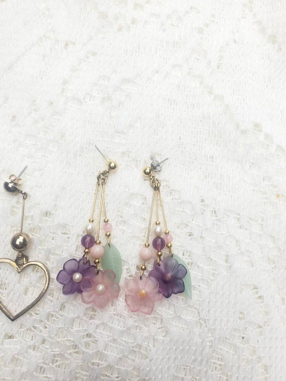 Vintage set of dangle earrings 2 pairs hearts and… - image 4