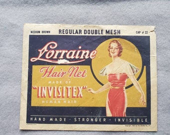 Vintage Lorraine hair net made of invisitex medium brown original packaging