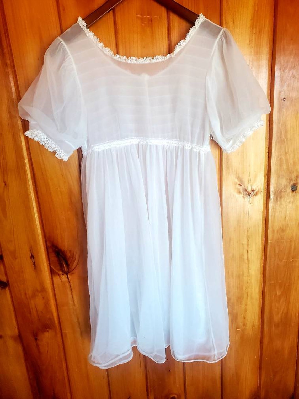 Vintage babydoll nightgown white ruffles sheer s/m bridal | Etsy