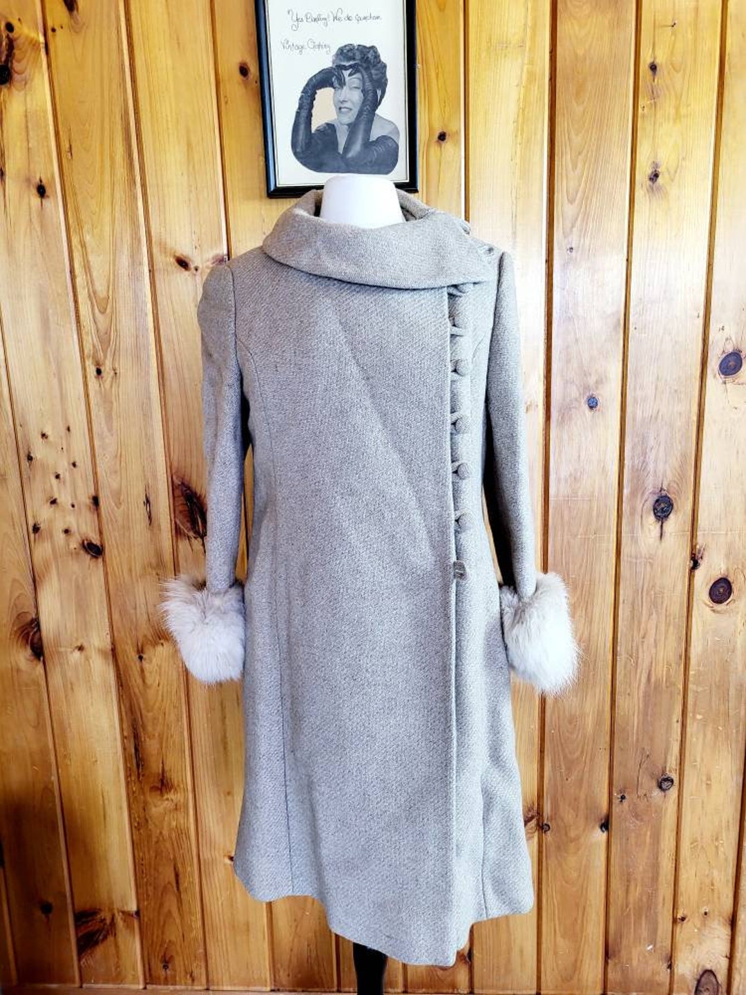Vintage 60s Wool Coat With Side Button and Large Collar Union Made