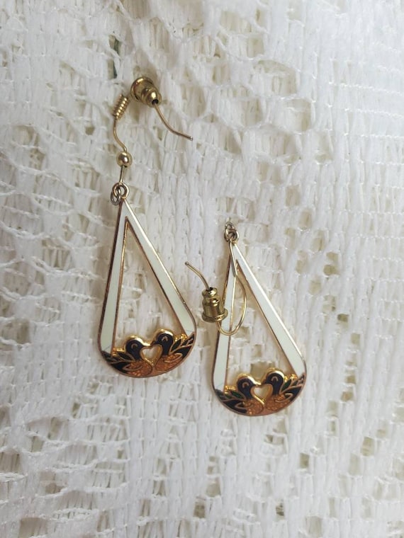 Vintage cloisonne dangle earrings tear drop with d