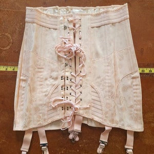 RESERVED FOR J Vintage Pink Lace up Girdle Corset Sz 36 Open Skirt