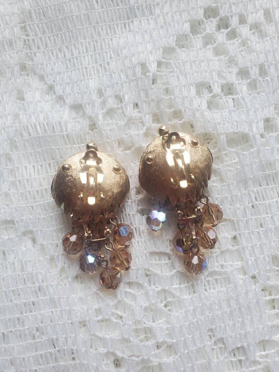 Vintage AB crystal waterfall clip on earrings hob… - image 6