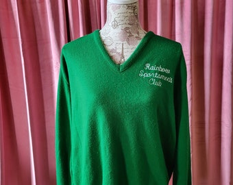 Vintage 70s pullover green sweater size 2x preppy sweater rainbow men's club