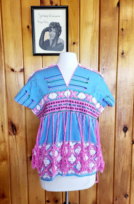 Vintage bespoke poncho top size s/m with pink frin