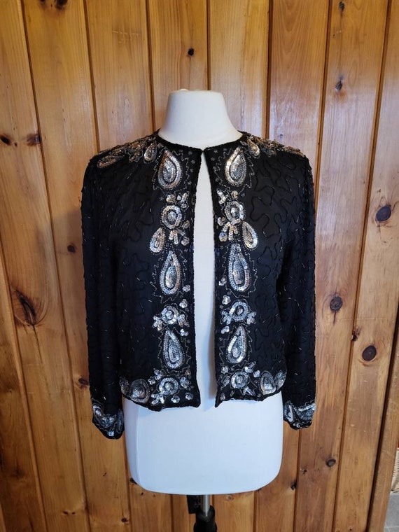 Vintage beaded sequin bolero jacket evening wear 8