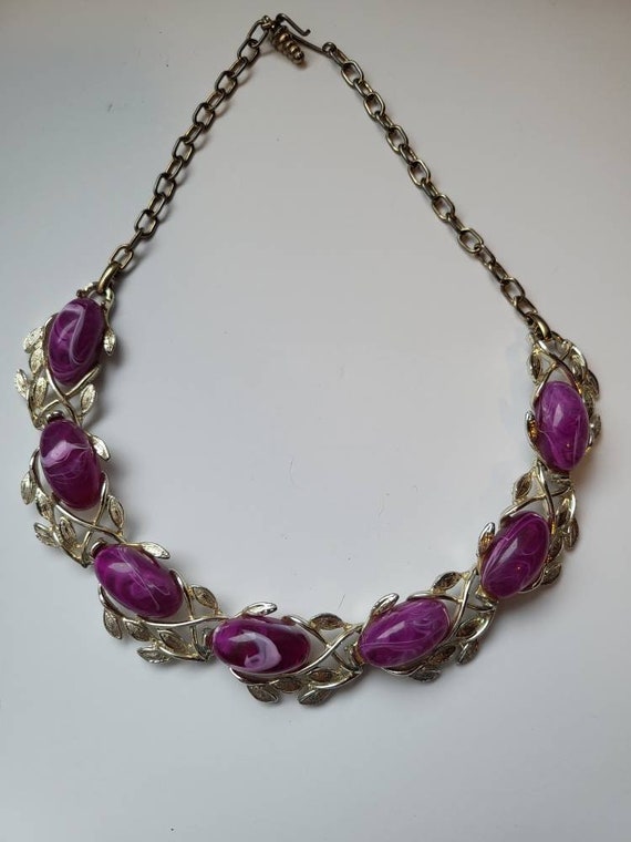 Vintage 1950s purple thermoset necklace mcm style - image 6
