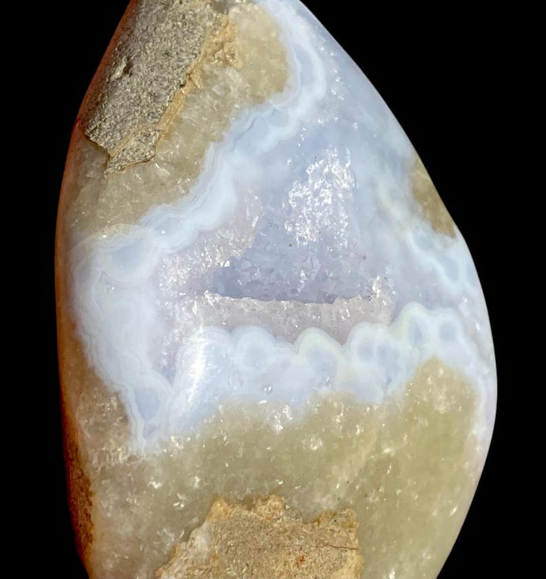 Geoda pulida de ÁGATA DE ENCAJE AZUL Floral imagen 5