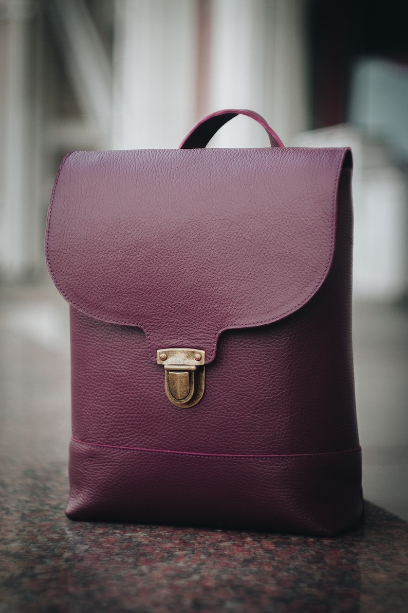 Backpack women minimalist Burgundy leather backpack women Laptop rucksack womens Birthday gift her handmade