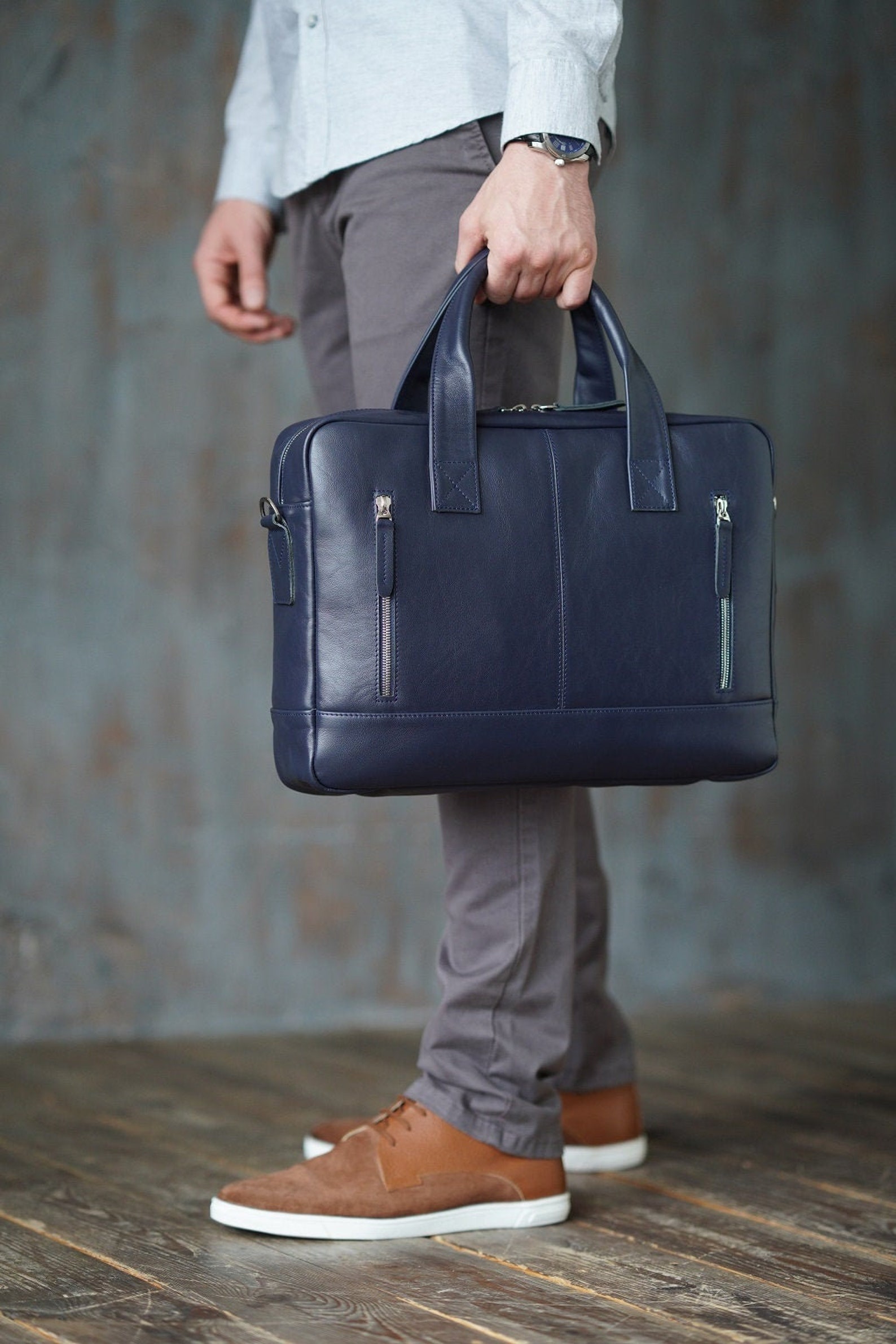 Leather briefcase Men's Shoulder bags Business leather bag Etsy