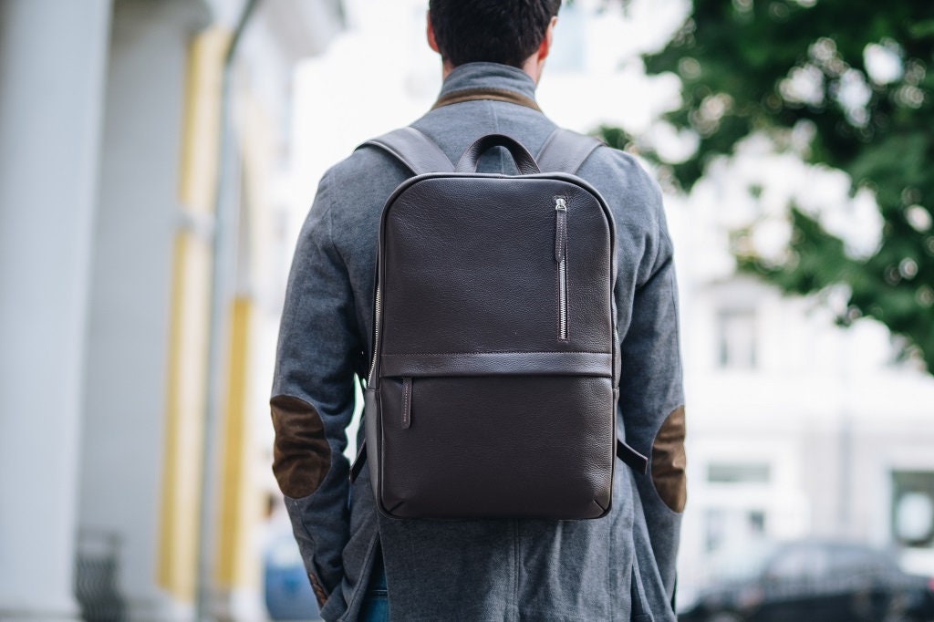 Leather backpack men for work Brown rucksack men for travel | Etsy