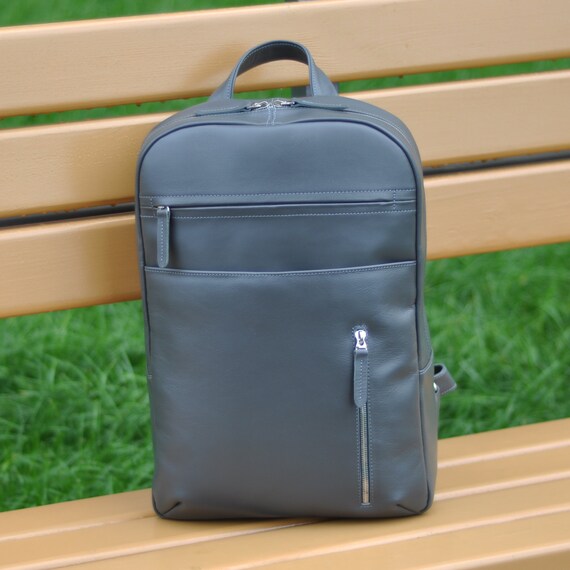 blue leather backpack mens