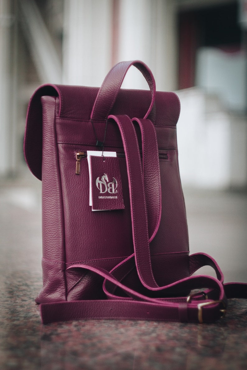 Burgundy leather backpack women Backpack women minimalist | Etsy