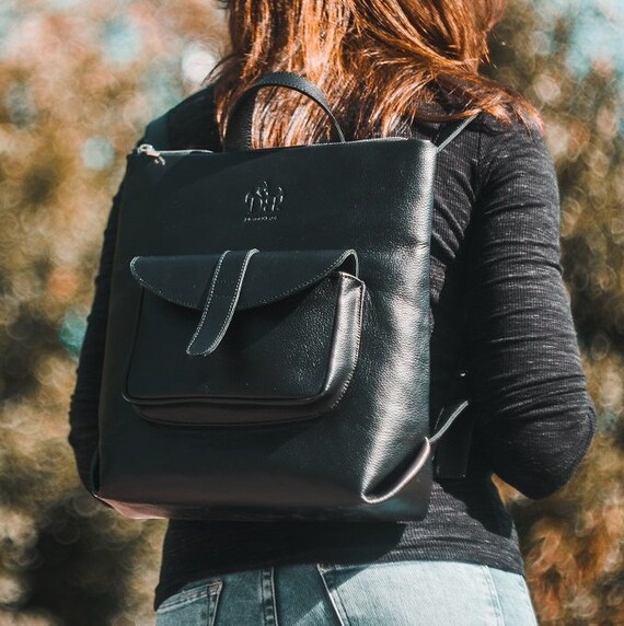 black leather rucksack ladies