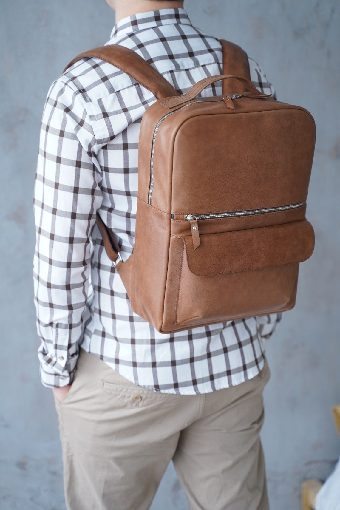 Leather backpack men for business Brown mens backpack Tan Etsy
