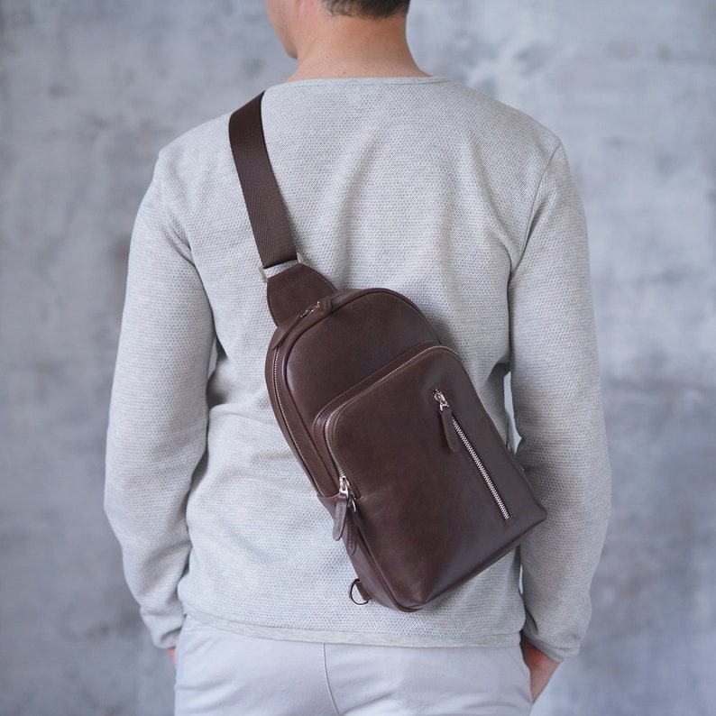 Leather sling bag Backpack with single strap Mens crossbody Etsy