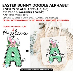 Osterhase Alphabet, Gekritzel Buchstabe SVG, PNG, personalisiertes benutzerdefiniertes Name Design für Familie & Kinder Shirt, fügen Sie Ihren eigenen Namen Frühling