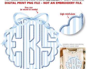 Blue Stripe Monogram PNG | Faux Embroidery, Bow Detail (Digital Download)