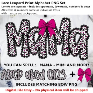 Lace Leopard Alphabet - Pink Bow PNG Set | Pink Leopard Letters A–Z | Coquette Style Printable | Separated PNGs | Digital Download