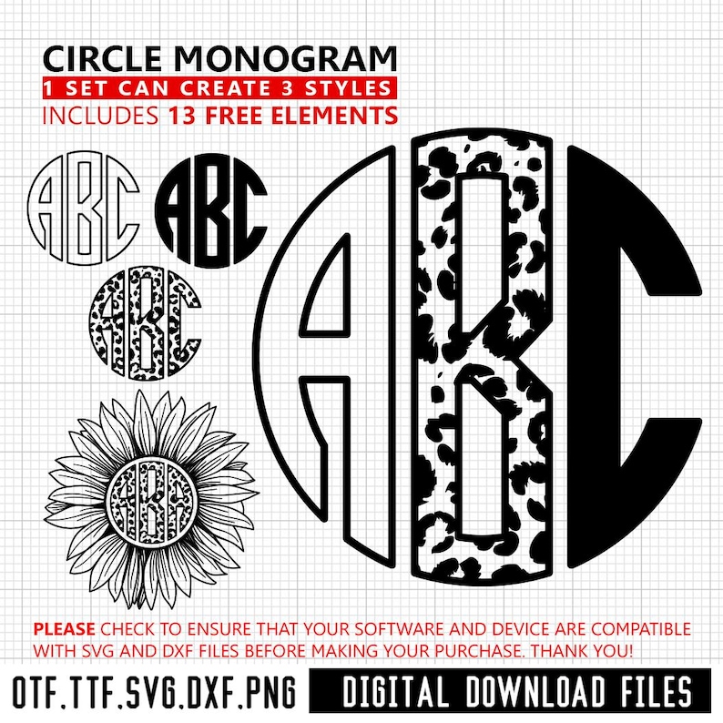 Circle Monogram Letters Font, TTF, OTF, SVG, Png Alphabet,personalized ...