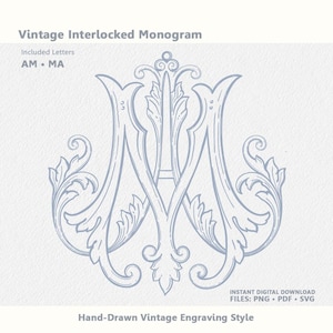 Ineinandergreifendes AM-Hochzeitsmonogramm (auch für MA), Vintage Style Digital Download