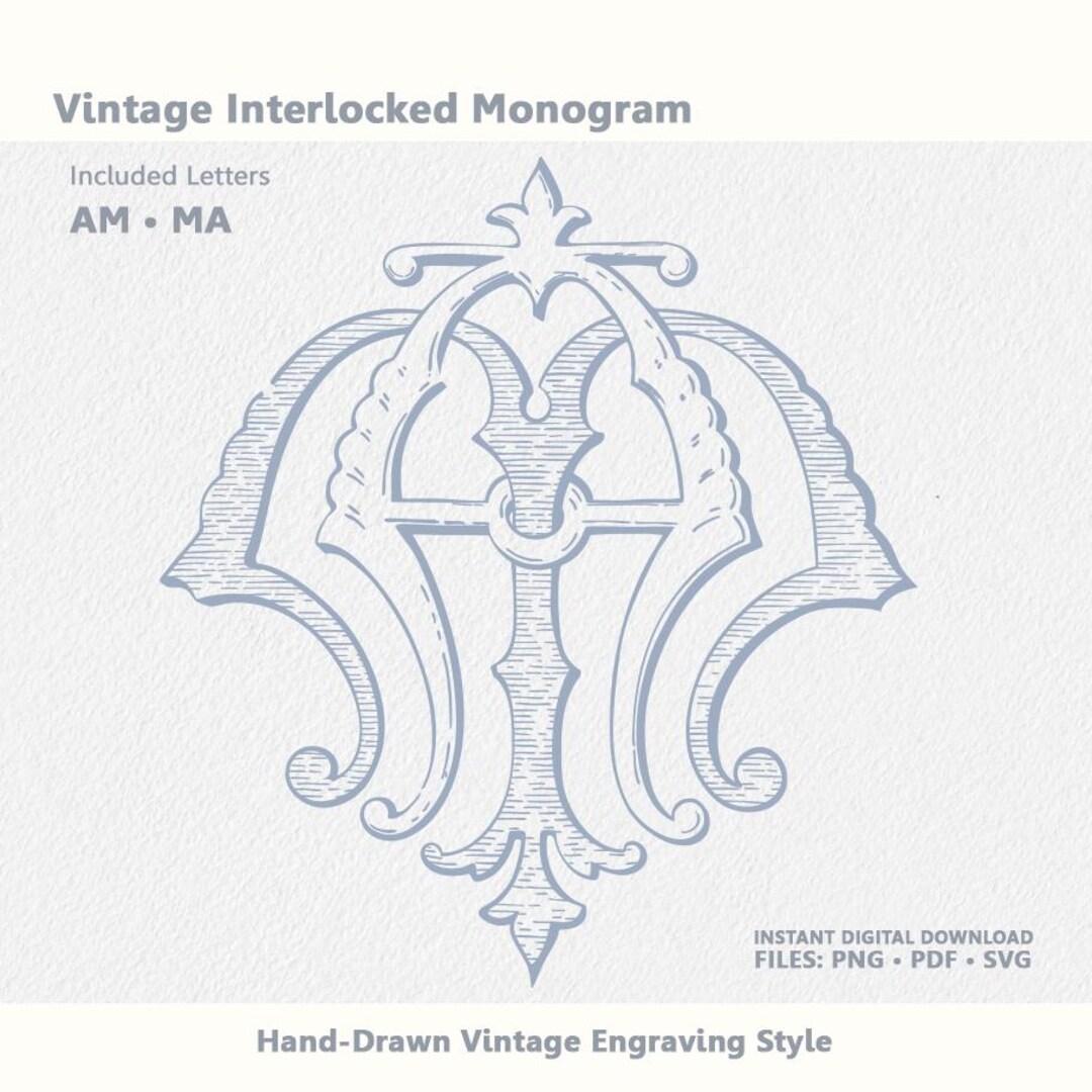 Interlocking AM Wedding Monogram (also for MA), Vintage Style Digital ...