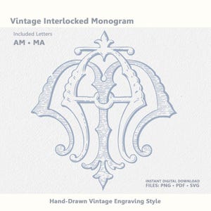 Interlocking AM Wedding Monogram (Also for MA), Vintage Style Digital Download
