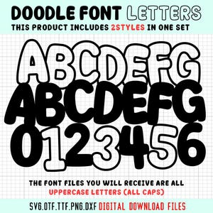 Letras tipográficas Doodle: contorno y negrita / Letras tipográficas Doodle manuscritas SVG, PNG, OTF / Descarga digital
