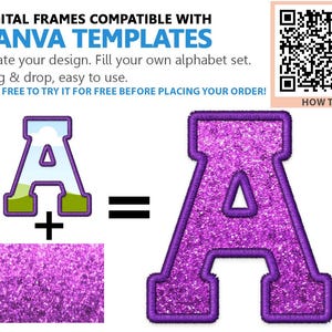 Parche deportivo digital PNG, alfabetos bordados con puntadas PNG, conjunto de relleno de marcos de Canva, marco de alfabetos de bricolaje, plantilla de alfabeto de letras de marco de Canva