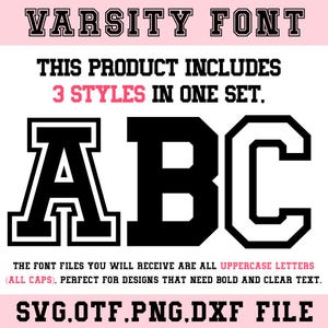 Fuente universitaria SVG, alfabeto deportivo SVG, letras de camisetas, fuente universitaria, alfabeto universitario SVG, fútbol SVG, DXF, PNG, OTF