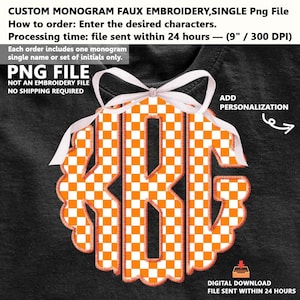 Personligt orange rutigt monogram med rosett: Kokettstil (digital nedladdning i PNG)