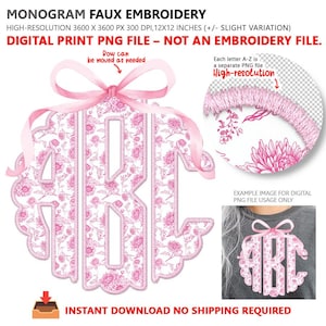 Pink Bow Pink Toile Monogram PNG | Coquette Style Floral Alphabet | Digital Download | Grandmillennial Letters for Girls & Kids