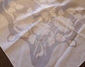 Vintage Madeira Tablecloth Linen Organdy 100x64 in White Spring Summer Formal Dining Farmhouse Wedding Heirloom