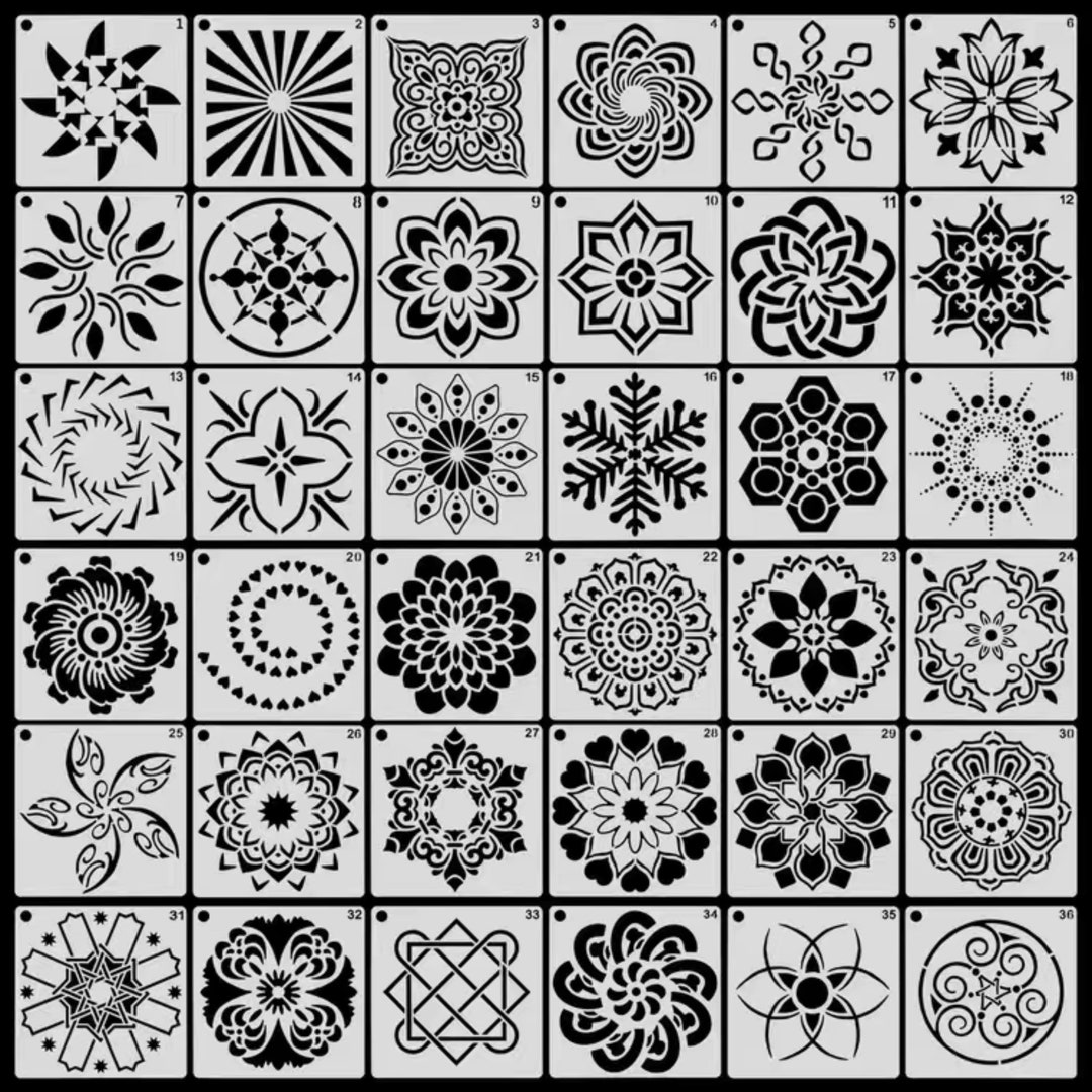 36pc Mandala Stencil Set / Flexible 3.5 Inch Plastic Stencils Etsy