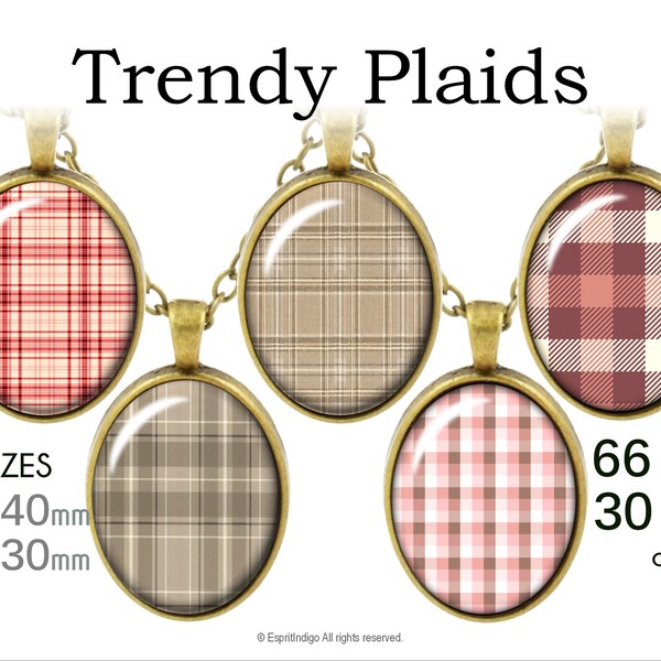 Digital Collage Sheet Download, Trendy Plaids 30x40mm 20x30mm  Oval Images for cabochons jewelry making, pendants