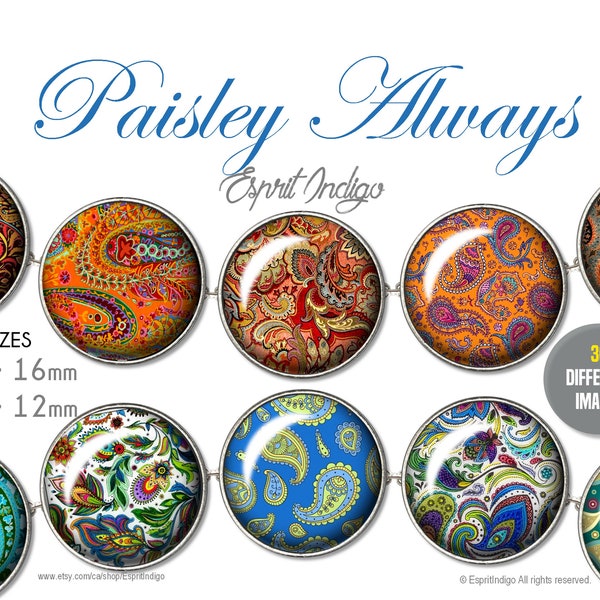 PAISLEY PATTERNS Images for cabochons jewelry making, 18mm 16mm 14mm 12mm Digital Collage Sheet Download, resin cabochons, glass cabochons