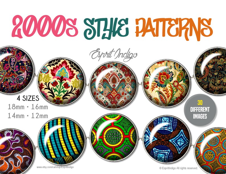 Digital Collage sheet Download 2000s Style Patterns 18mm Etsy